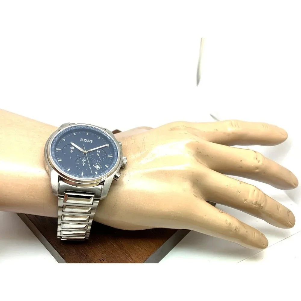 Hugo Boss Men's Watch 1514007 Quartz Chronograph Blue Dial Silver Steel 44mm